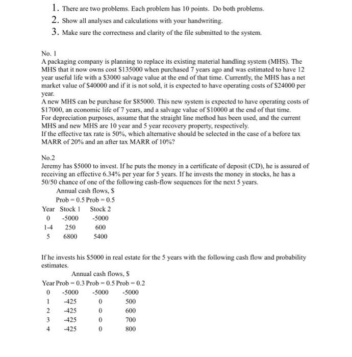 Solved 1. There are two problems. Each problem has 10 | Chegg.com