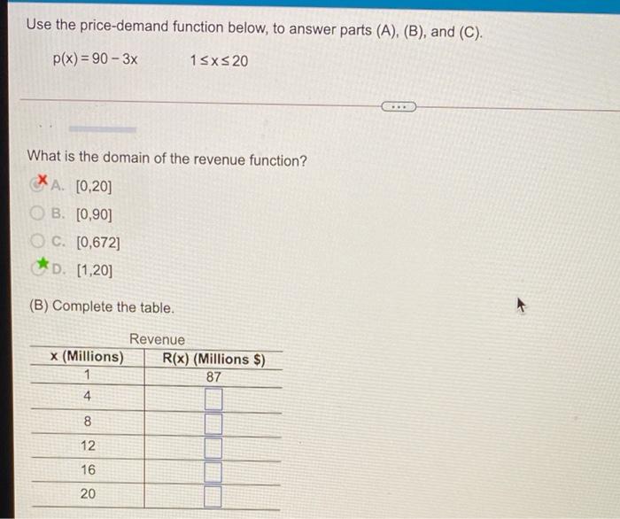 Solved Use the price-demand function below, to answer parts | Chegg.com