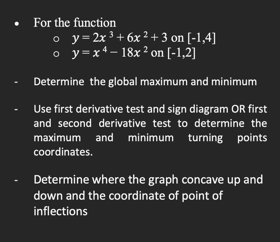 Solved For the function ?? y=2x3+6x2+3 on [-1,4] | Chegg.com