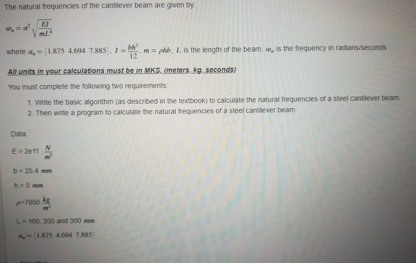 Solved Free Vibration of a Cantilever Beam Fire suport The | Chegg.com