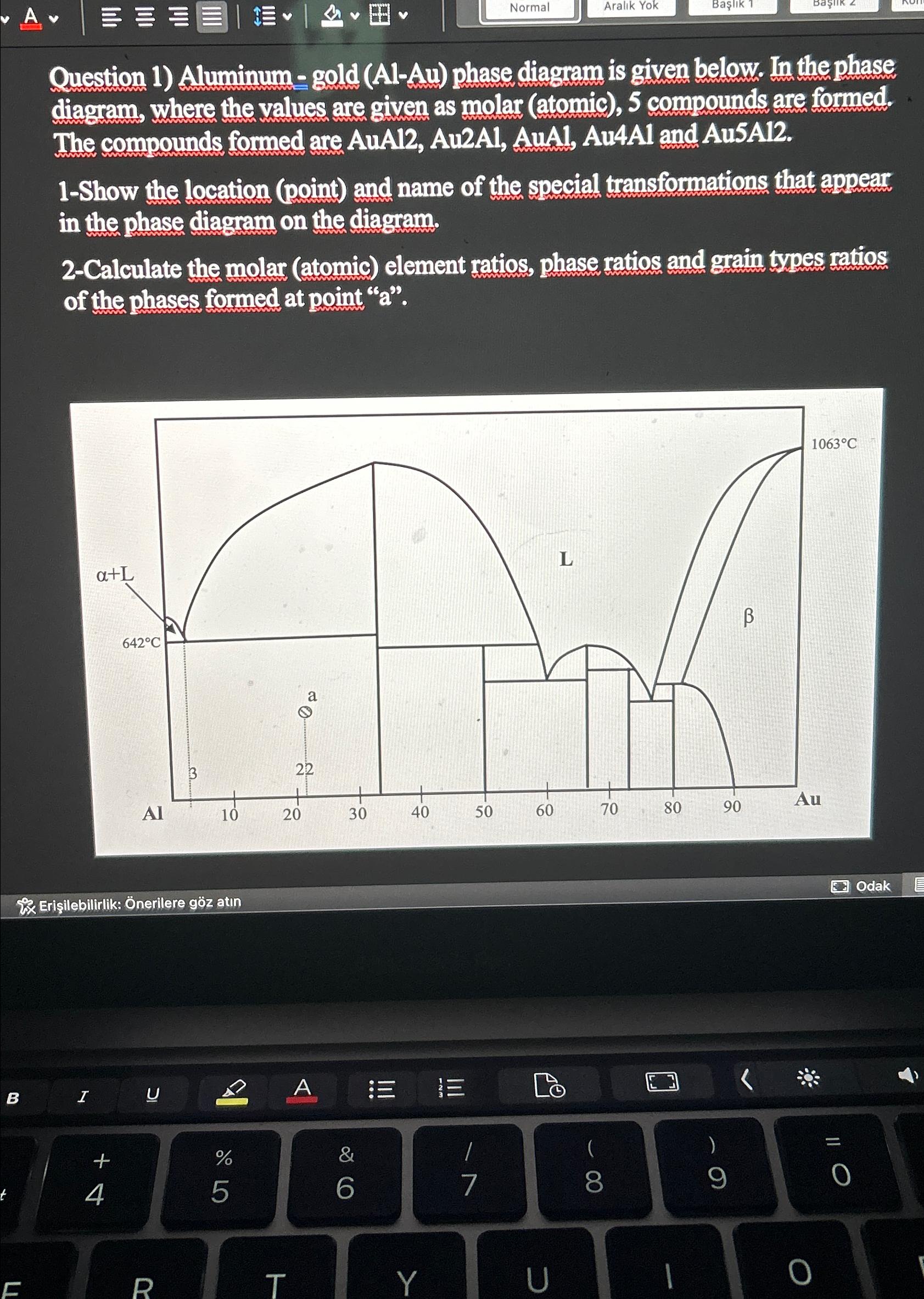 Question 1) ﻿Aluminum - ﻿gold (Al-Au) ﻿phase diagram | Chegg.com