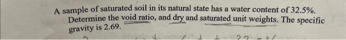 Solved A sample of saturated soil in its natural state has a | Chegg.com