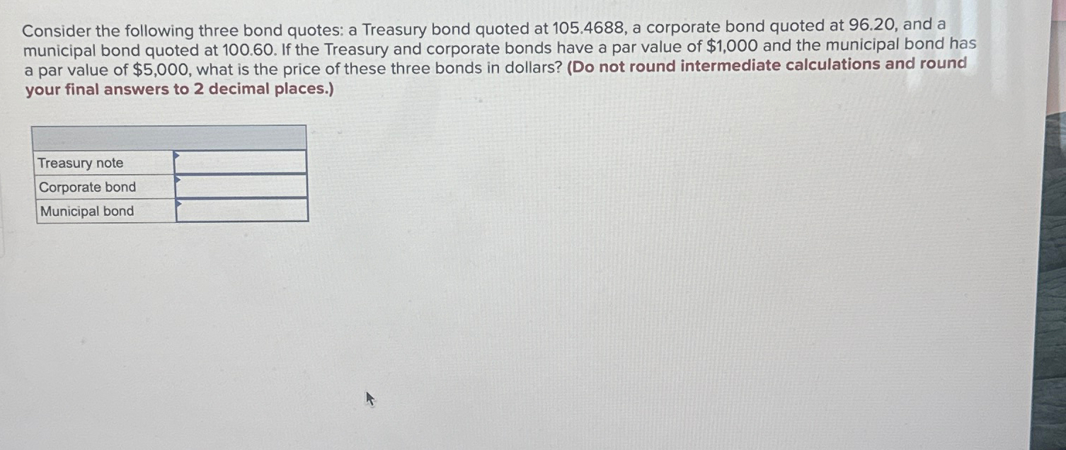 Solved Consider the following three bond quotes: a Treasury | Chegg.com