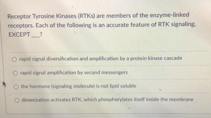Solved Receptor Tyrosine kinases (RTKs) are members of the | Chegg.com