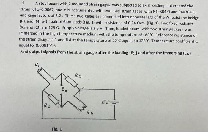 Solved 1. A steel beam with 2 mounted strain gages was | Chegg.com
