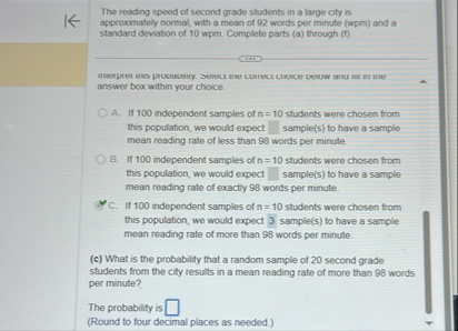 Solved The reading speed of second grade students in a large | Chegg.com