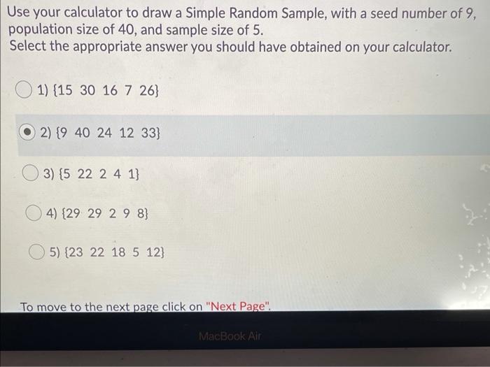 Solved Use your calculator to draw a Simple Random Sample, | Chegg.com
