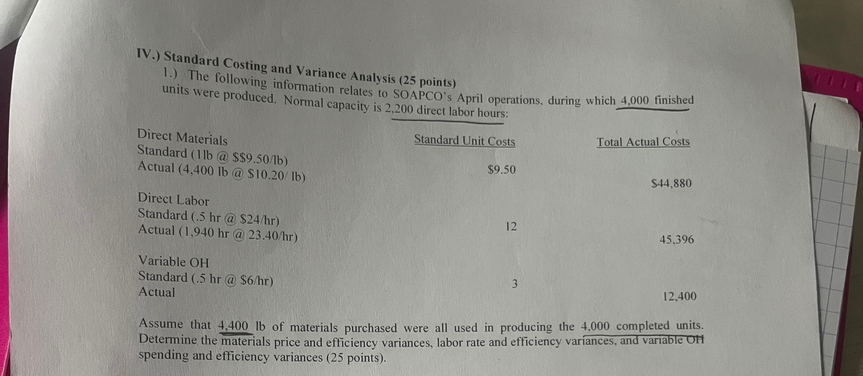 Solved IV.) ﻿Standard Costing and Variance Analysis (25 | Chegg.com