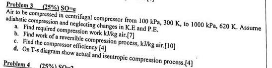 Solved Problem 3 (25%) SO- Air to be compressed in | Chegg.com