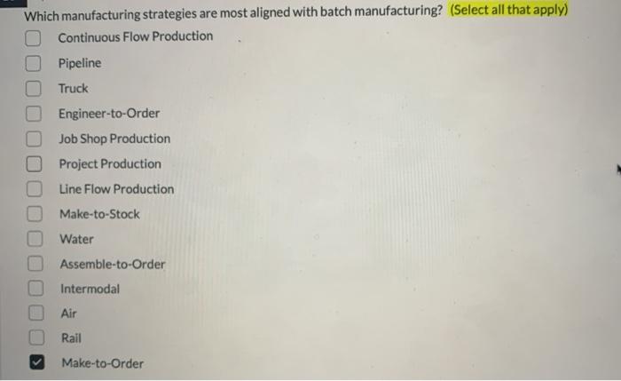Solved Which manufacturing strategies are most aligned with | Chegg.com
