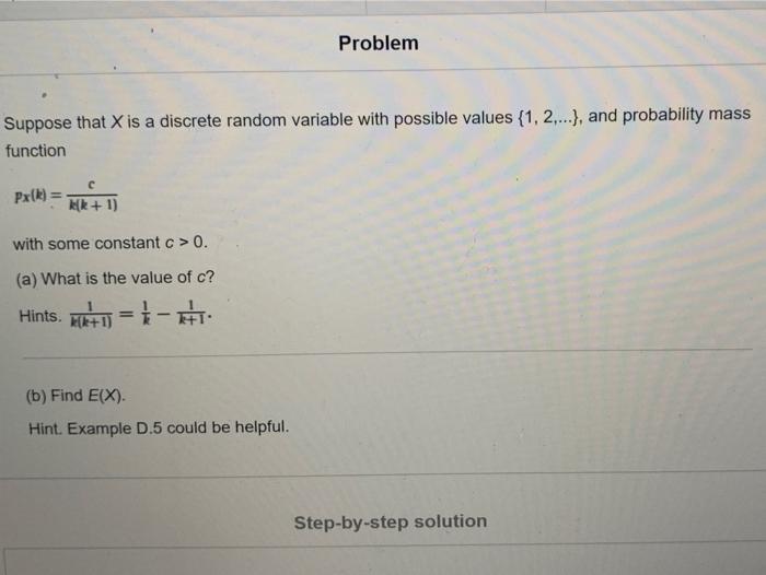 Solved Problem Suppose That X Is A Discrete Random Variable | Chegg.com