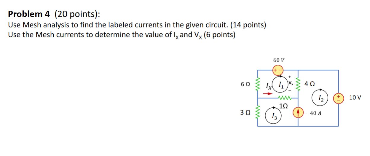 Solved Problem 4 (20 ﻿points):Use Mesh analysis to find the | Chegg.com
