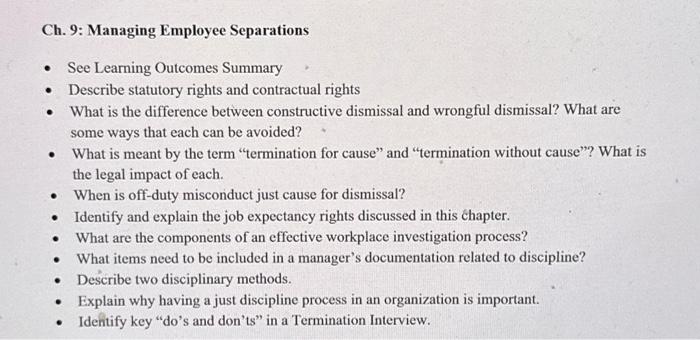 Solved Ch. 9: Managing Employee Separations - See Learning | Chegg.com