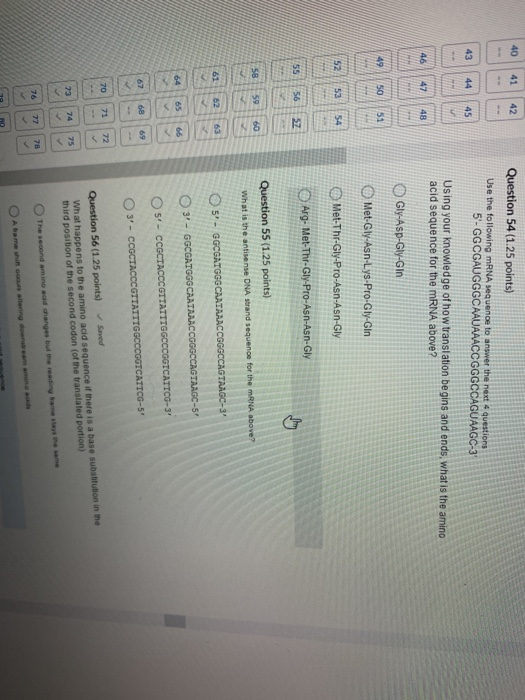 Solved Question 54 (1.25 points) Use the following mRNA | Chegg.com