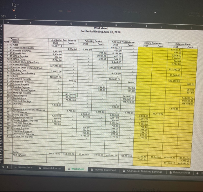 Solved D H K E F O A Byto Of Accounting Inc Worksheet F Chegg Com