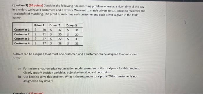 Solved Question 3) (20 points) Consider the following ride | Chegg.com