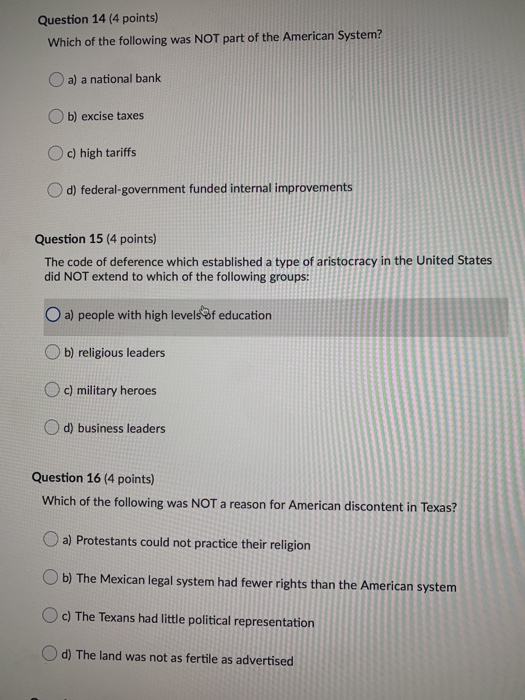 Solved Question 14 (4 points) Which of the following was NOT | Chegg.com