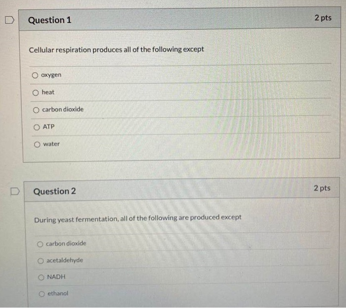 Solved Question 1 2 pts Cellular respiration produces all of | Chegg.com