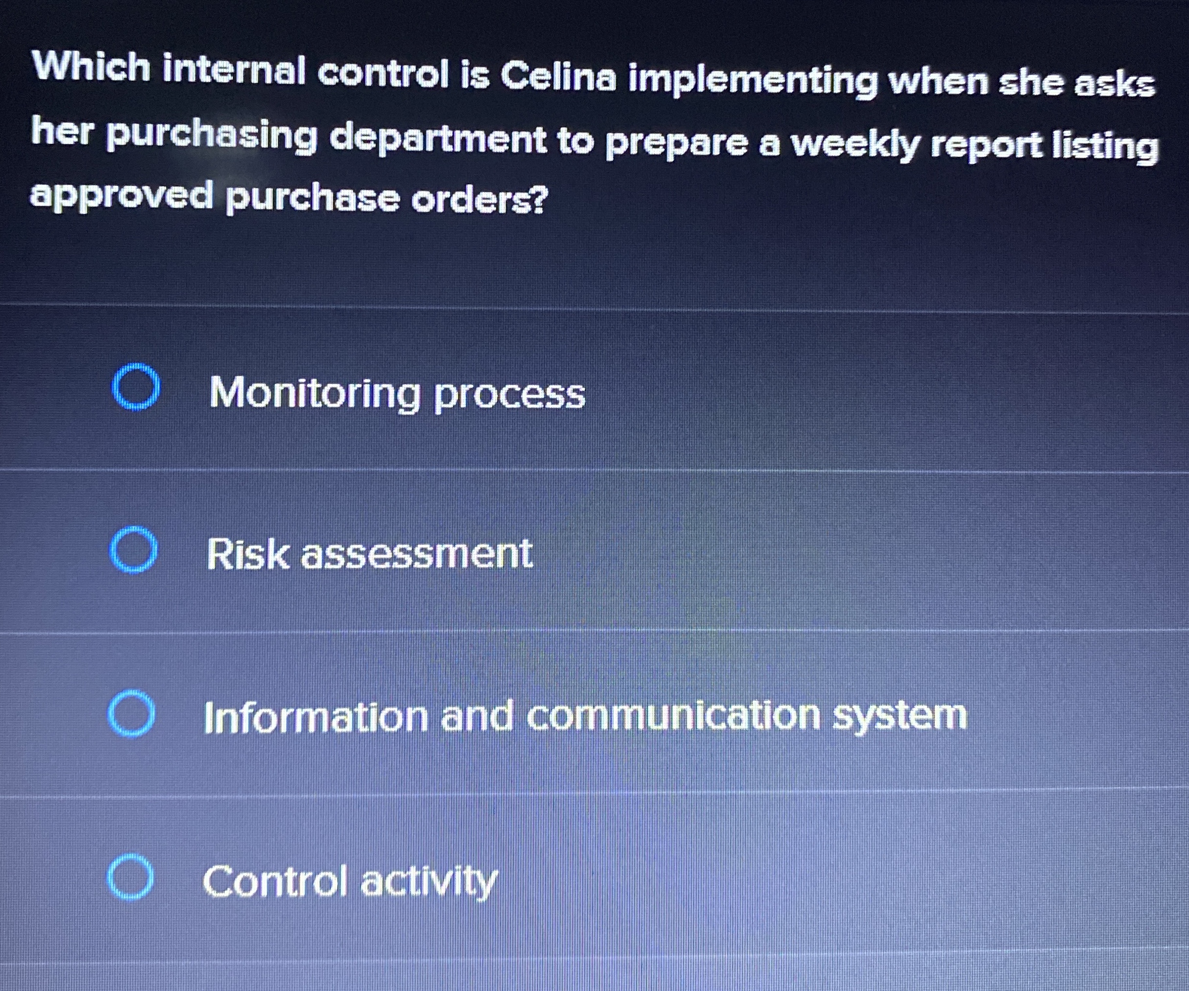 What internal controlis purchasing department to | Chegg.com