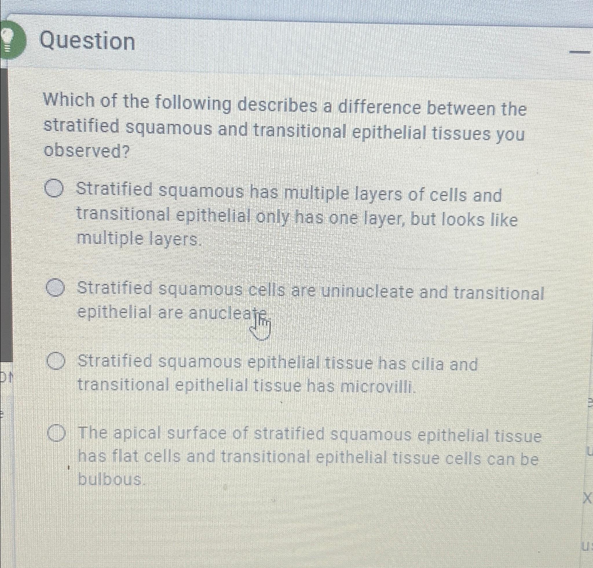 Solved QuestionWhich of the following describes a difference | Chegg.com