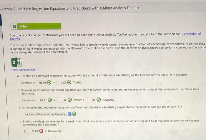 Solved Activity 7 - Multiple Regression Equations and | Chegg.com