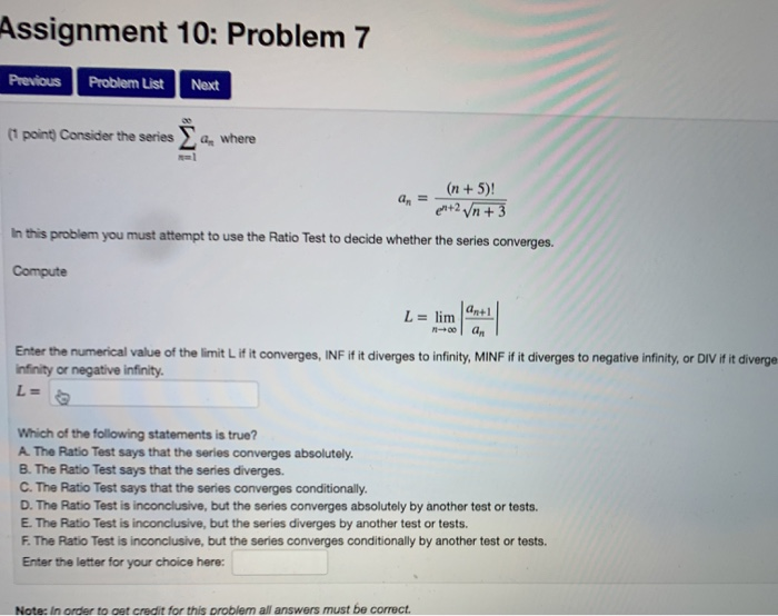 Solved Assignment 10: Problem 7 Previous Problem List Next | Chegg.com