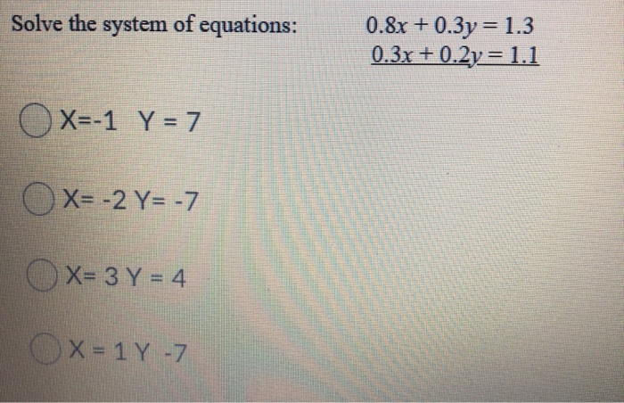 Solve The System Of Equations 0 8x 0 3y 1 3 0 3x Chegg Com