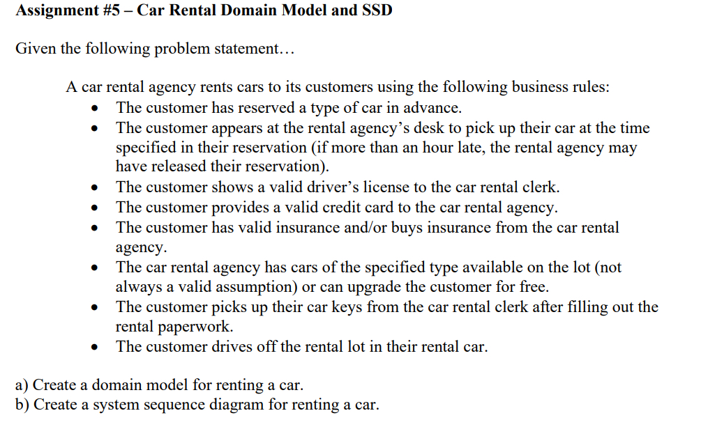 Solved Assignment 5 ﻿Car Rental Domain Model and SSDGiven