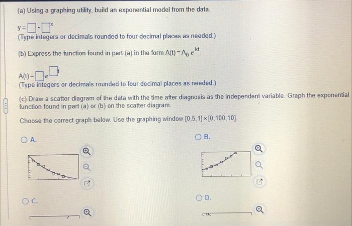 (a) Using a graphing utility, build an exponential model from the data.
\( y= \)
(Type integers or decimals rounded to four d