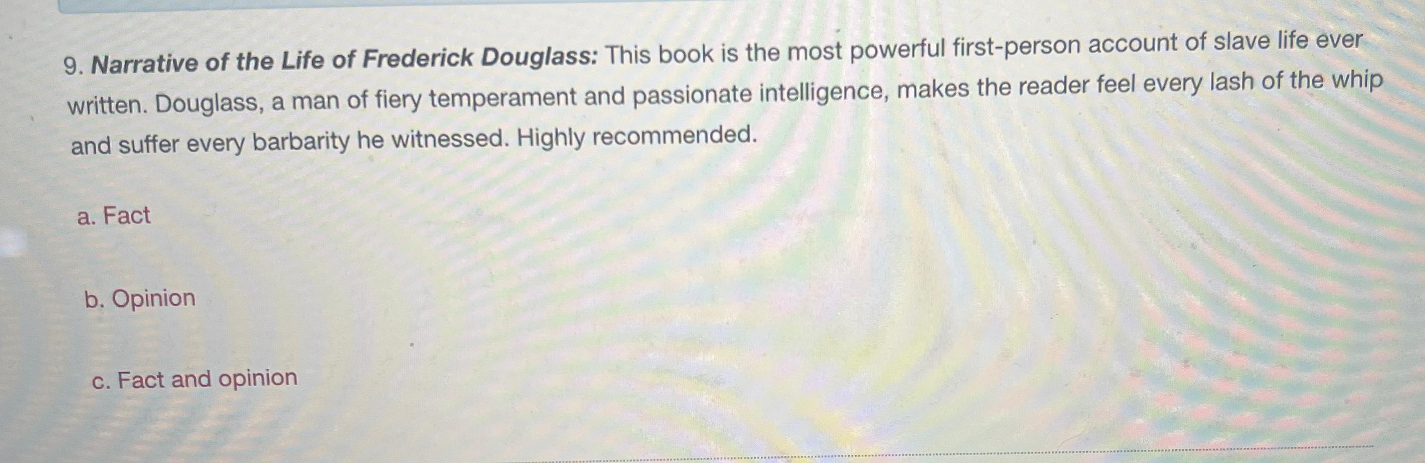 essay questions frederick douglass narrative