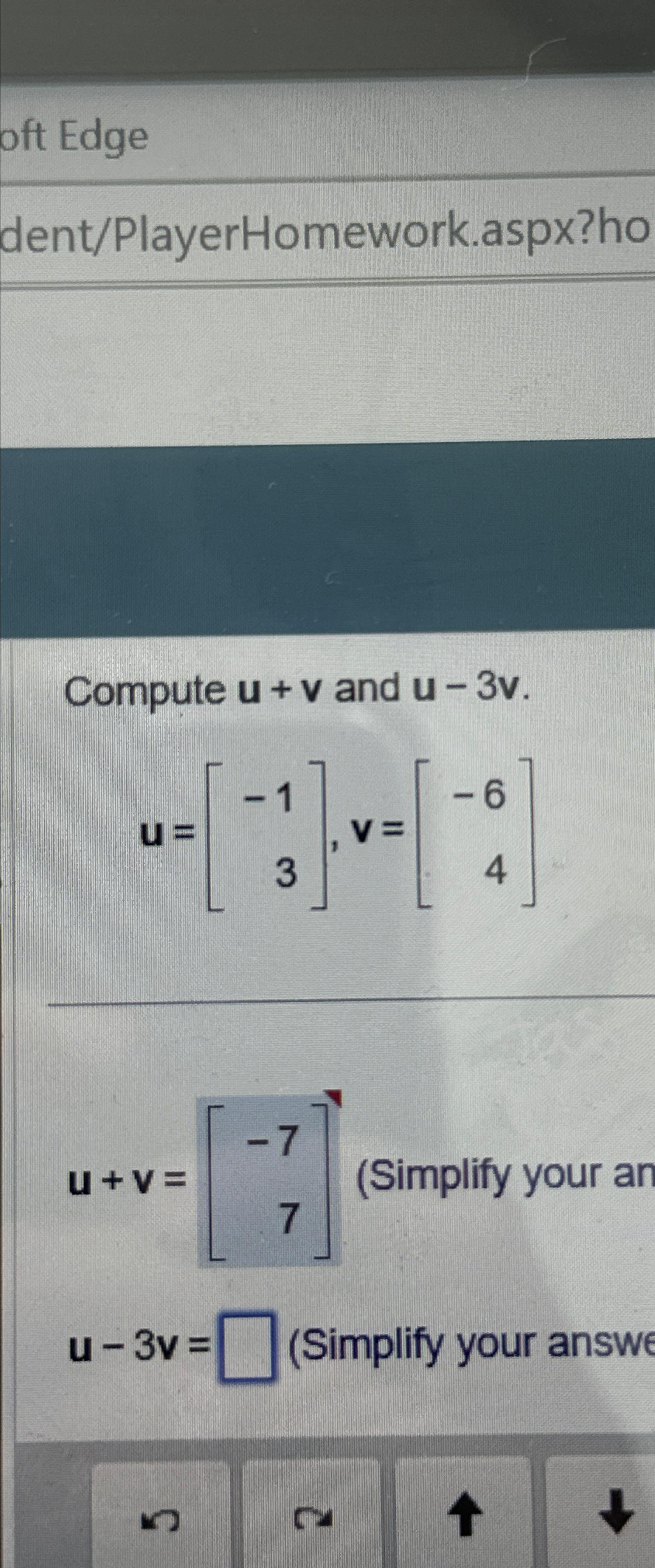 Solved Compute u+v ﻿and | Chegg.com 