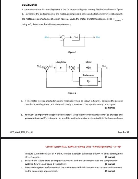 Solved 01 (22 Marks) A common actuator in control systems is | Chegg.com