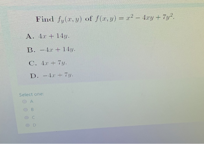 Solved Find F Y X Y Of F X Y X 2 4xy 7y 2 Chegg Com