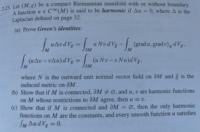 2 23 Let M 2 Be A Compact Riemannian Manifold W Chegg Com