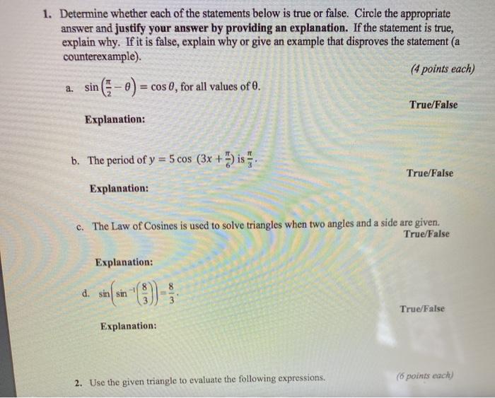 Solved 1. Determine whether each of the statements below is | Chegg.com