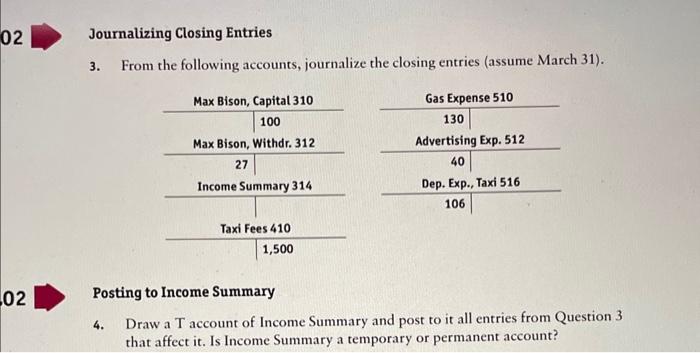 Solved Journalizing Closing Entries 3. From the following | Chegg.com