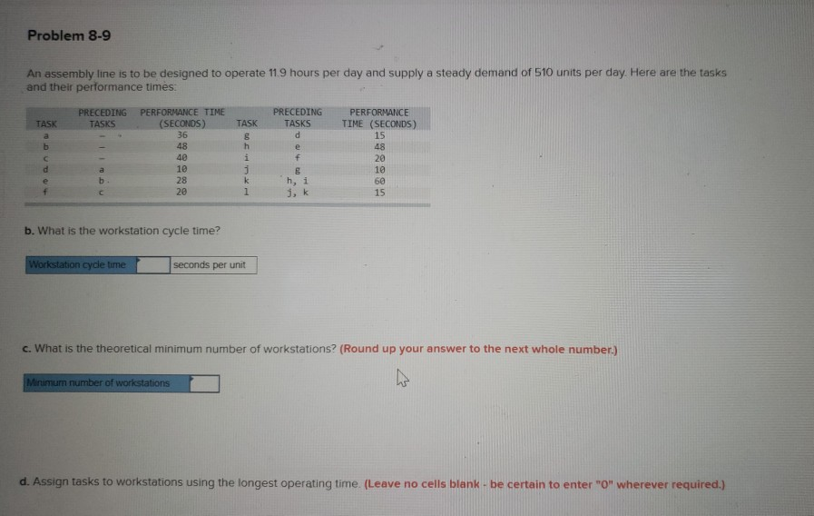Solved Problem 8-9 An assembly line is to be designed to | Chegg.com