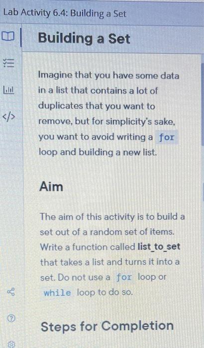 Solved Lab Activity 6.4: Building a Set 01 Building a Set | Chegg.com