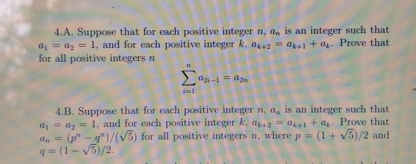 Solved 4.A. Suppose that for each positive integer n, an is | Chegg.com