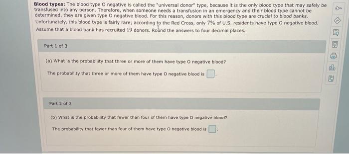 Solved Blood Types The Blood Type O Negative Is Called The Chegg Com   Image