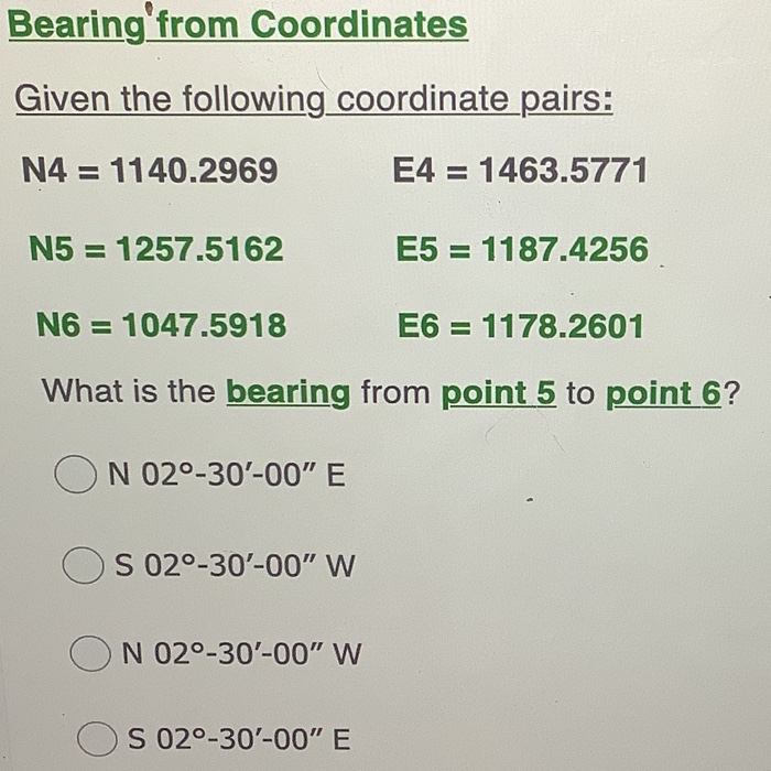 Solved Bearing from Coordinates Given the following
