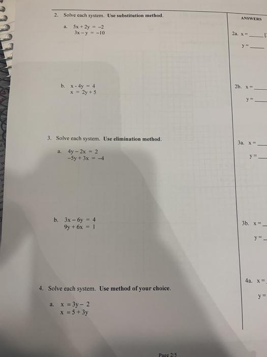 Solved Answers 2 Solve Each System Use Substitution Chegg Com