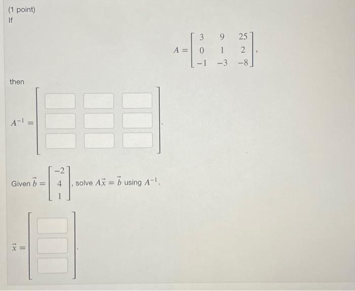 Solved (1 Point) If Then A-1 = Given B X = = -2 4 Solve Ax = | Chegg.com