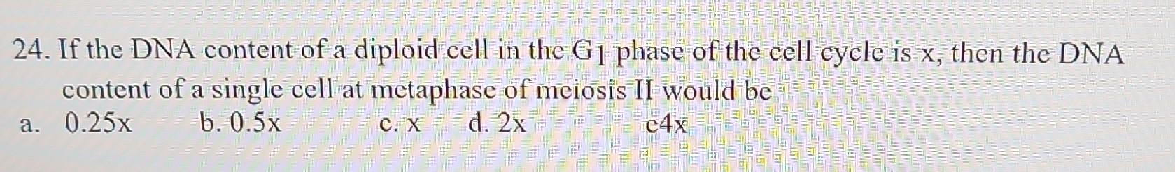 Solved 24. If the DNA content of a diploid cell in the G1 | Chegg.com