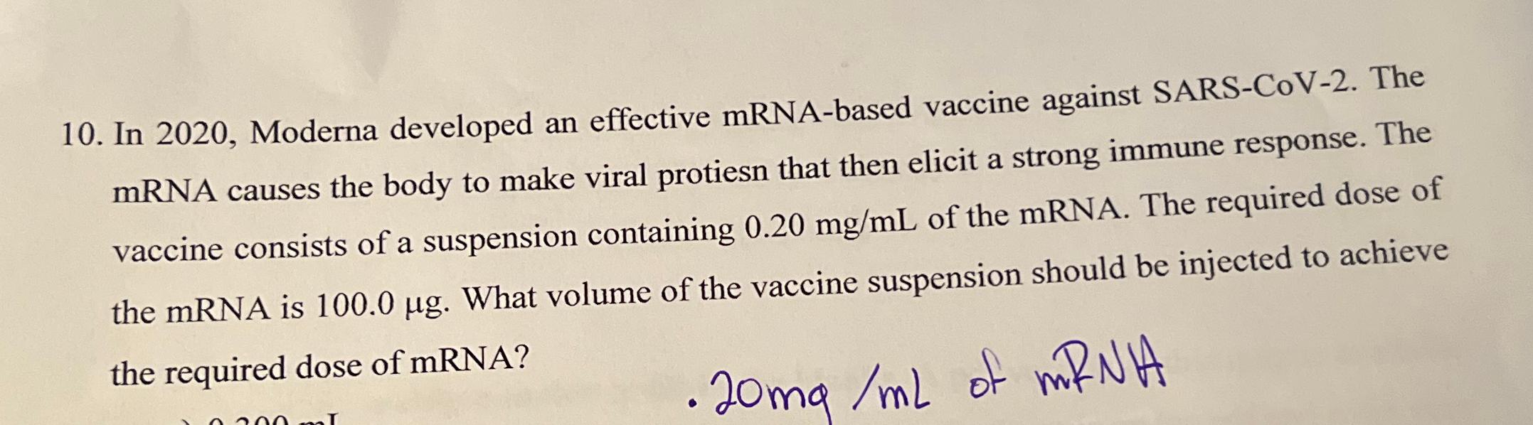 In 2020, ﻿Moderna Developed An Effective MRNA-based | Chegg.com