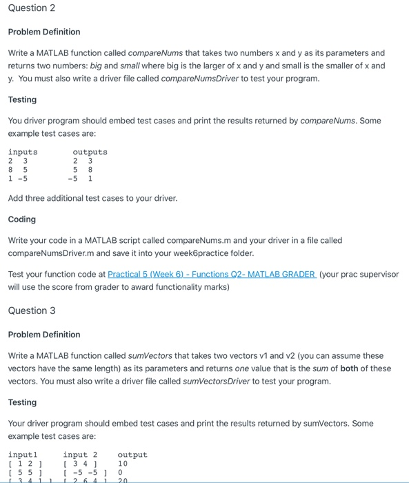 Solved Question 1 Problem Definition Write a MATLAB function | Chegg.com