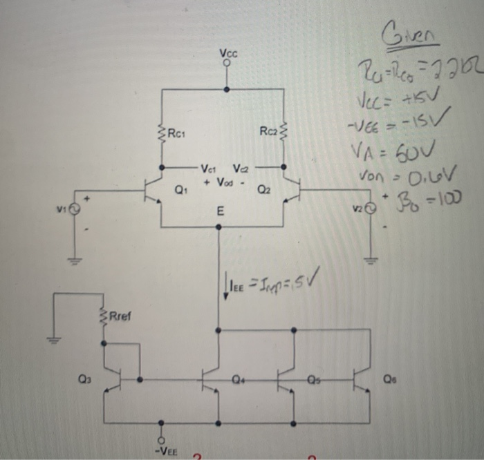 Solved 1. In the differential amplifier circuit with current | Chegg.com