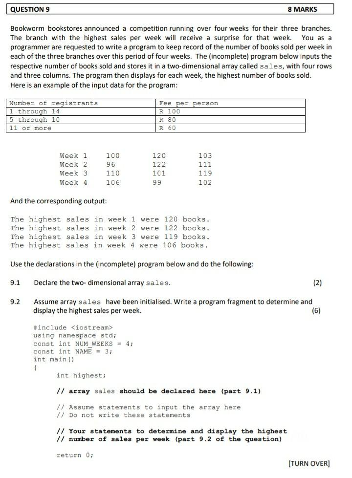 Solved QUESTION 9 8 MARKS Bookworm bookstores announced a | Chegg.com