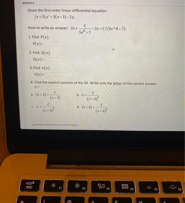 Solved Question 8 Given the first order linear differential | Chegg.com
