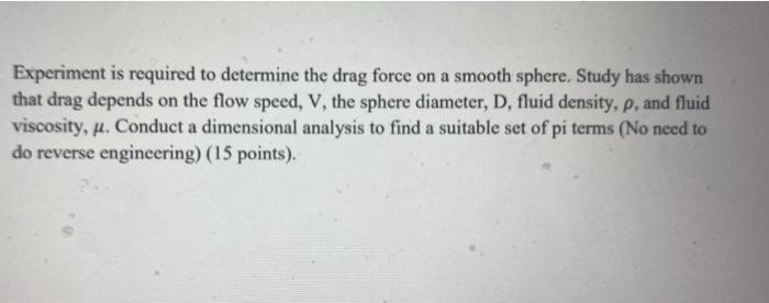 Solved Experiment is required to determine the drag force on | Chegg.com
